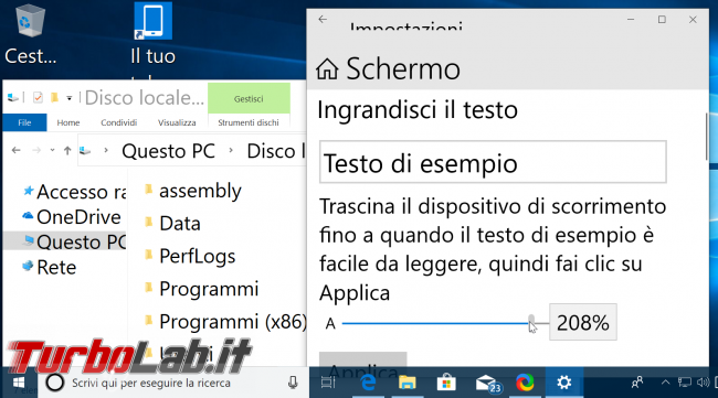Cambiare carattere, dimensioni colori elementi utilizzati Windows 10