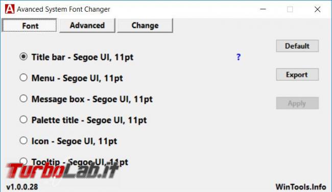 Cambiare carattere, dimensioni colori elementi utilizzati Windows 10