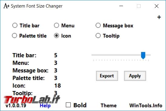 Cambiare carattere, dimensioni colori elementi utilizzati Windows 10
