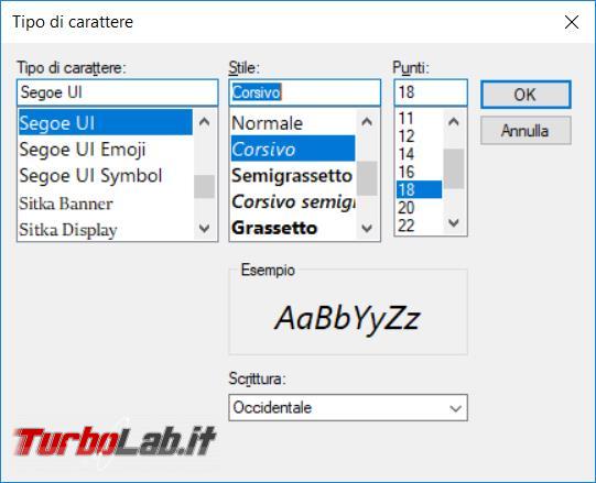 Cambiare carattere, dimensioni colori elementi utilizzati Windows 10