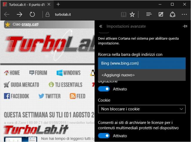 Cambiare motore ricerca predefinito Microsoft Edge