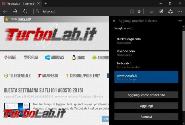Cambiare motore ricerca predefinito Microsoft Edge