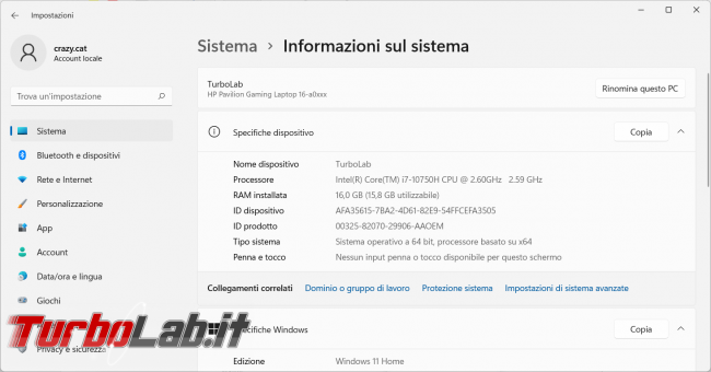 Cambiare nome computer Windows 11
