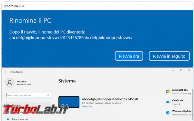 Cambiare nome computer Windows 11