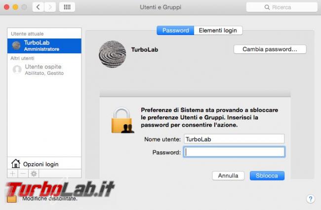 Cambiare nome password dell’account Mac OS X