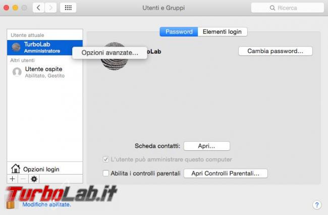 Cambiare nome password dell’account Mac OS X