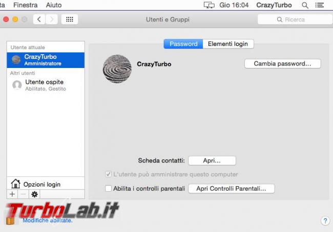 Cambiare nome password dell’account Mac OS X