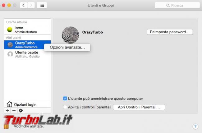 Cambiare nome password dell’account Mac OS X