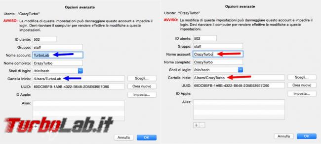 Cambiare nome password dell’account Mac OS X