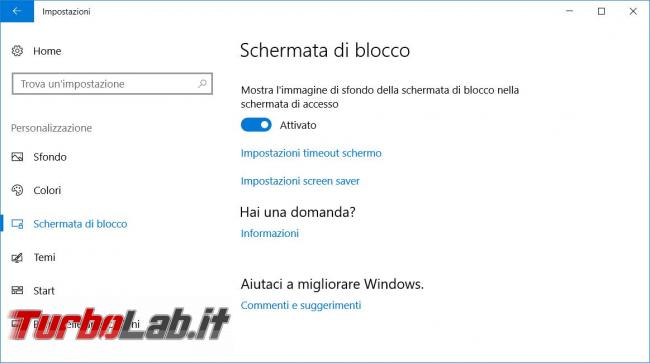 Cambiare sfondi desktop lock screen Windows 10 poi impedirne modifica