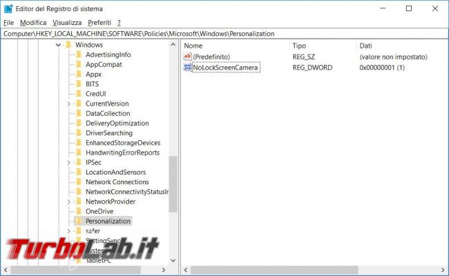 Cambiare sfondi desktop lock screen Windows 10 poi impedirne modifica