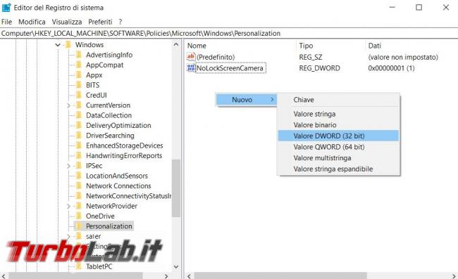 Cambiare sfondi desktop lock screen Windows 10 poi impedirne modifica