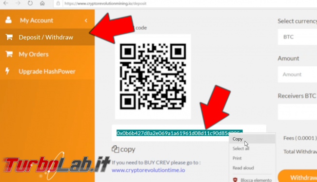 Cloud mining cos'è: video-guida completa iniziare subito (Bitcoin, Ethereum, Litecoin) - 06_deposit_address pic