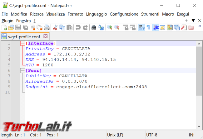 Cloudflare WARP: tunnel Wireguard Fritz!Box - wgcf-profile-fritzbox.conf