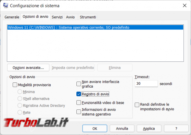 Come abilitare log caricamento driver all’avvio sistema operativo