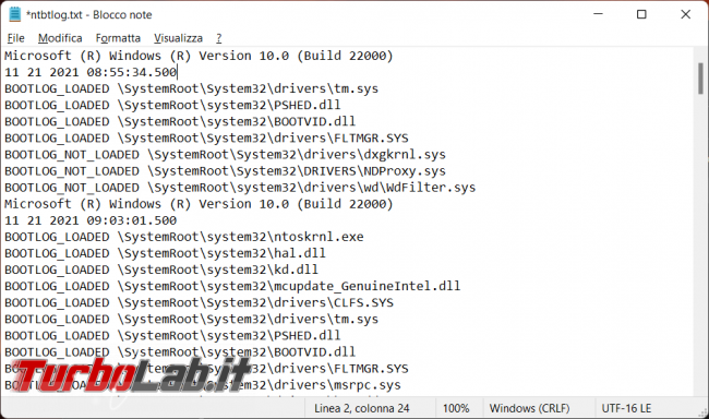 Come abilitare log caricamento driver all’avvio sistema operativo