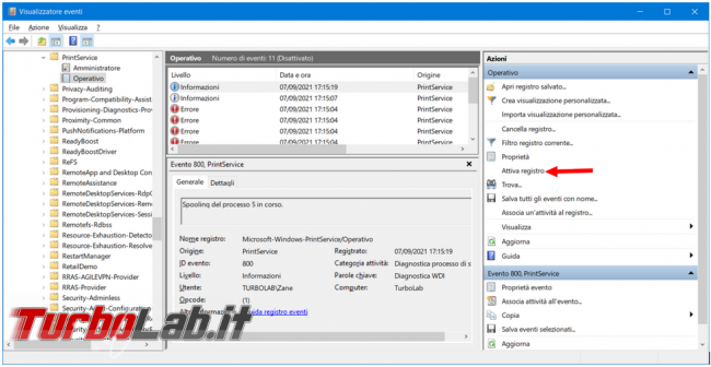 Come abilitare log stampe eseguite Windows 10
