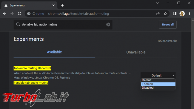 Come abilitare mute audio direttamente tab aperto Chrome