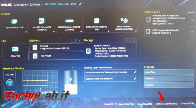 Come aggiornare BIOS UEFI Asus Vivobook X540MA