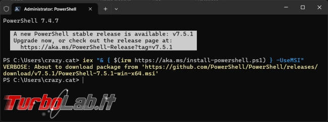 Come aggiornare installare PowerShell 7 direttamente PowerShell