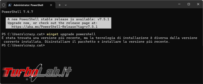 Come aggiornare installare PowerShell 7 direttamente PowerShell