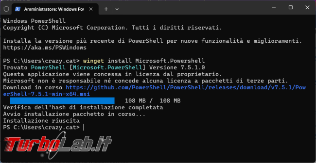 Come aggiornare installare PowerShell 7 direttamente PowerShell