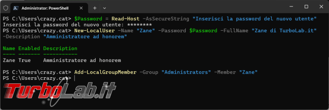 Come aggiungere account locale computer tramite PowerShell