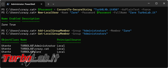 Come aggiungere account locale computer tramite PowerShell