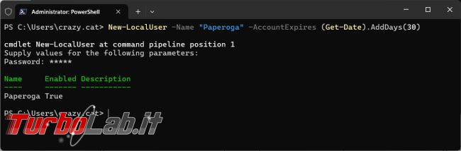 Come aggiungere account locale computer tramite PowerShell