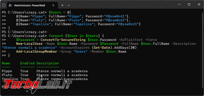 Come aggiungere account locale computer tramite PowerShell