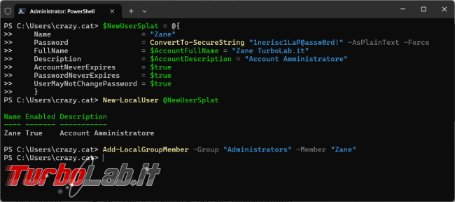 Come aggiungere account locale computer tramite PowerShell
