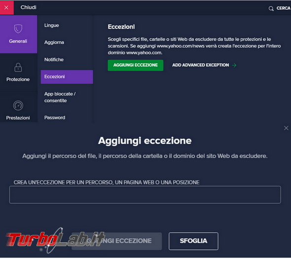 Come aggiungere file cartella lista esclusioni dell’antivirus