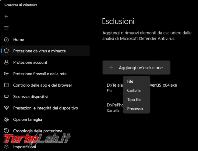Come aggiungere più velocemente file cartelle lista esclusioni Microsoft Defender
