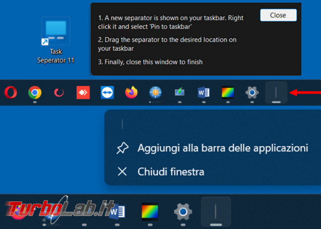 Come aggiungere separatori barra applicazioni Windows 11