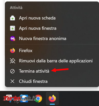 Come aggiungere Termina attività menu contestuale barra applicazioni Windows 11
