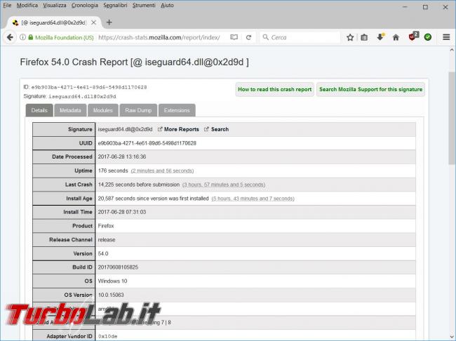 Come analizzare crash Mozilla Firefox