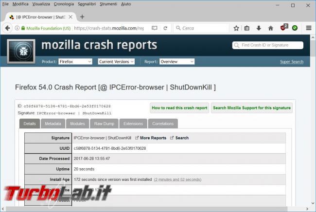 Come analizzare crash Mozilla Firefox