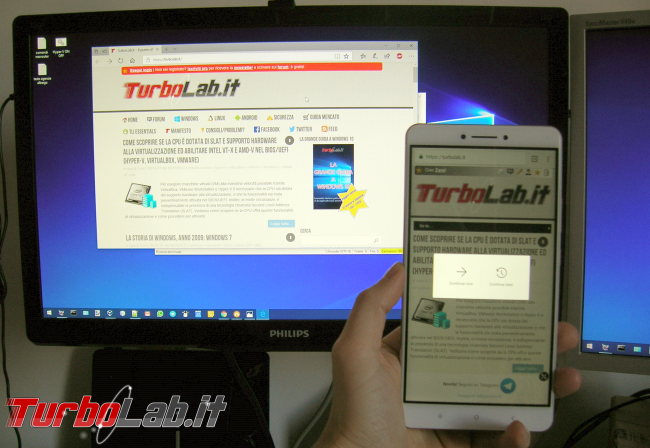 Come aprire PC Windows 10 pagina web visualizzata smartphone Android (&quot;Continua PC&quot;) - foto continua su pc windows 10 android