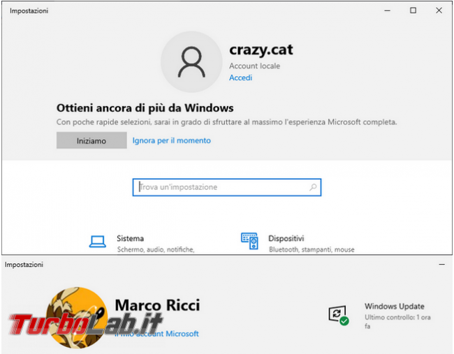 Come attivare/disattivare banner utente impostazioni Windows 10