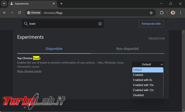 Come attivare/disattivare notifiche (toast) azioni utente Google Chrome 130