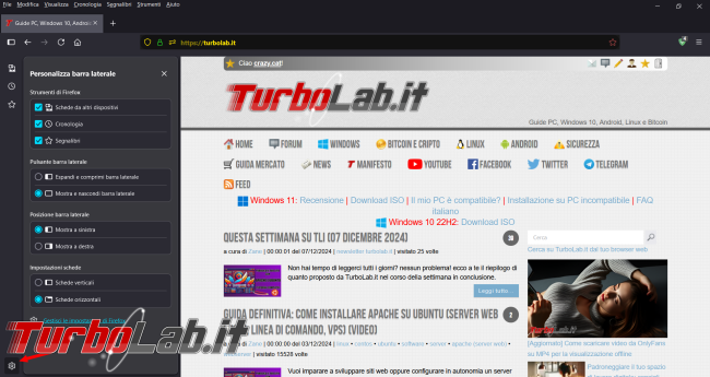 Come attivare/disattivare nuova barra laterale Firefox 133