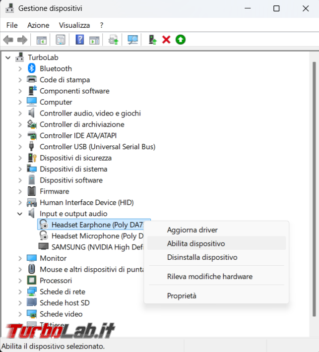 Come attivare/disattivare periferiche sistema operativo direttamente PowerShell
