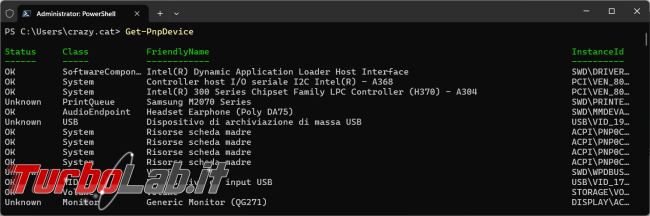 Come attivare/disattivare periferiche sistema operativo direttamente PowerShell