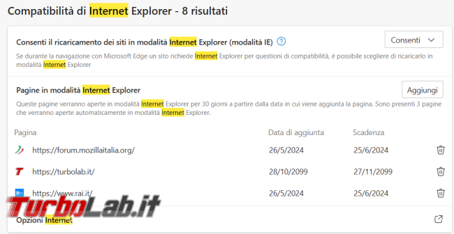 Come aumentare durata modalità Internet Explorer pagine web configurate Microsoft Edge