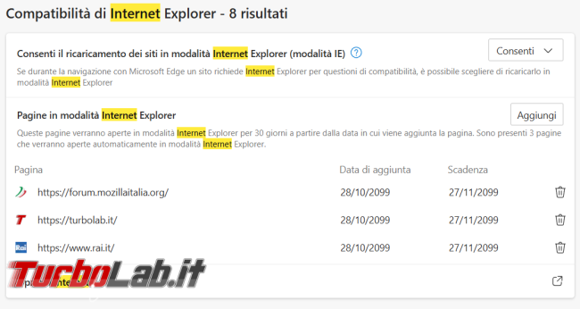 Come aumentare durata modalità Internet Explorer pagine web configurate Microsoft Edge