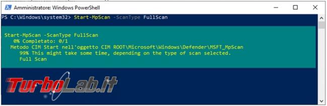 Come avviare scansione Windows Defender tramite PowerShell