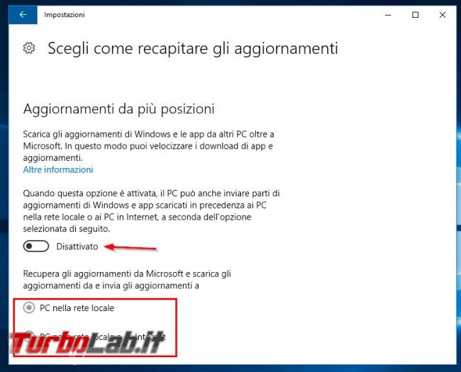 Come bloccare aggiornamenti P2P Windows 10