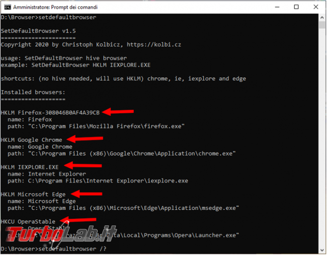 Come cambiare browser predefinito riga comando