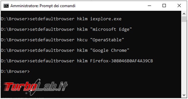 Come cambiare browser predefinito riga comando