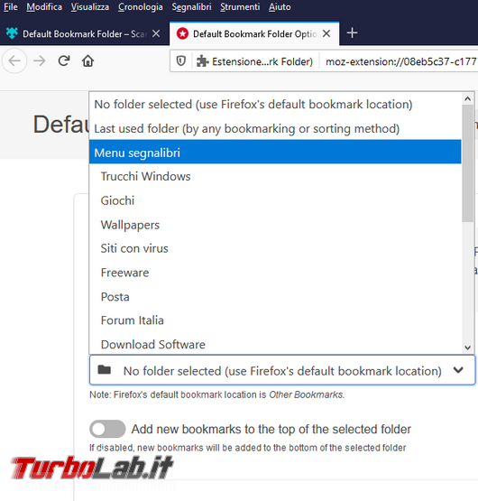 Come cambiare cartella default salvataggio preferiti Firefox